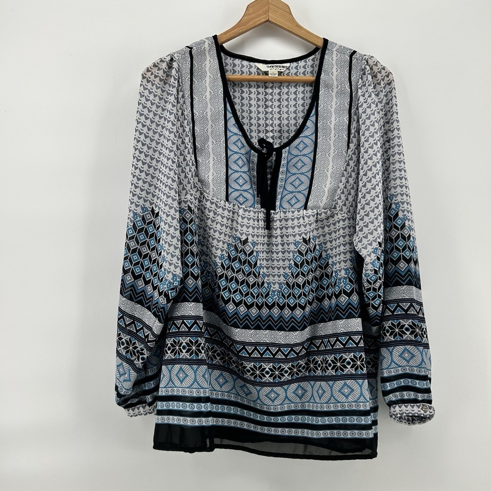 Tantrums Boho Sheer‎ Blouse Womens Large Geometric Peasant Festival Top Artsy
